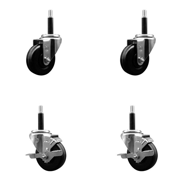 3.5'' Phenolic Wheel Swivel 3/4'' Expand Stem Caster Set 2 Brakes, 4PK
